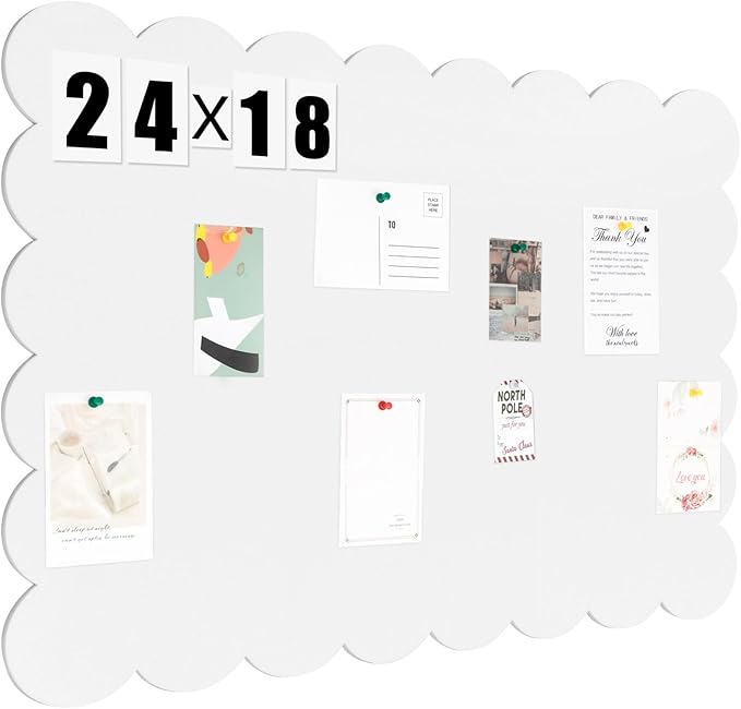 Mooliwe Scalloped Felt Bulletin Board 24 x 18 Inches Foldable White Pin Cork Board Alternative for Wall, 2' x 1.5' Trifold Picture Vision Self Adhesive Bulletin Decorative