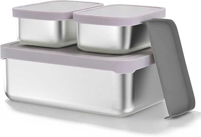 Stainless Steel Bento Box, 33oz Leak-proof Metal Lunch Box Container with Silicone Lid, Microwave-Safe, with Divider, Lunch Food Meal Prep Snack Container for School Work