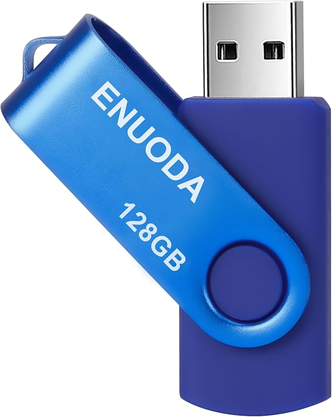 128GB Flash Drive ENUODA Thumb Drive 128GB Swivel Design USB 2.0 Memory Stick Data Storage Jump Drive Pen Drive for Laptop PC Computer (1 Pack, Blue)