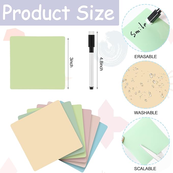 24 Pcs Reusable Dry Erase Sticky Notes 3"x 3" Whiteboard Labels Peel & Stick Dry Erase Colorful Labels and 2 Black Marker for Office Classroom Home Notes Lists Reminders Planning Teach(Morandi Color)