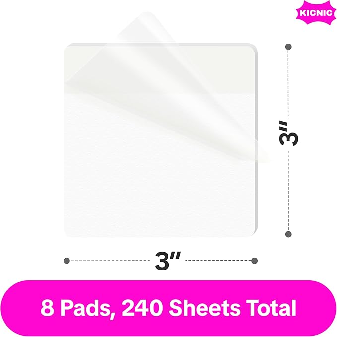 KICNIC Transparent Sticky Notes, 240 Pcs 3x3 Inch, Self-Adhesive Waterproof, See-Through Translucent Sticky Notes for Books, Bible, Page Markers, School Office College Supplies (Clear White)