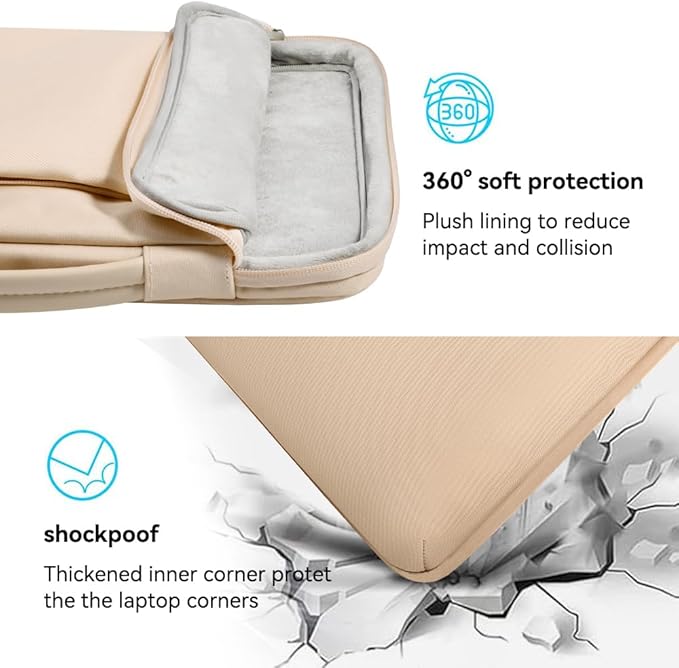 LANDICI 360°Laptop Sleeve Case 13 13.6 Inch Compatible with MacBook Air 13 M1/M2/M3/M4 2020-2025, MacBook Pro 13/14, IPad Air/Pro 13, Waterproof Computer Bag Cover with Handle, Apricot