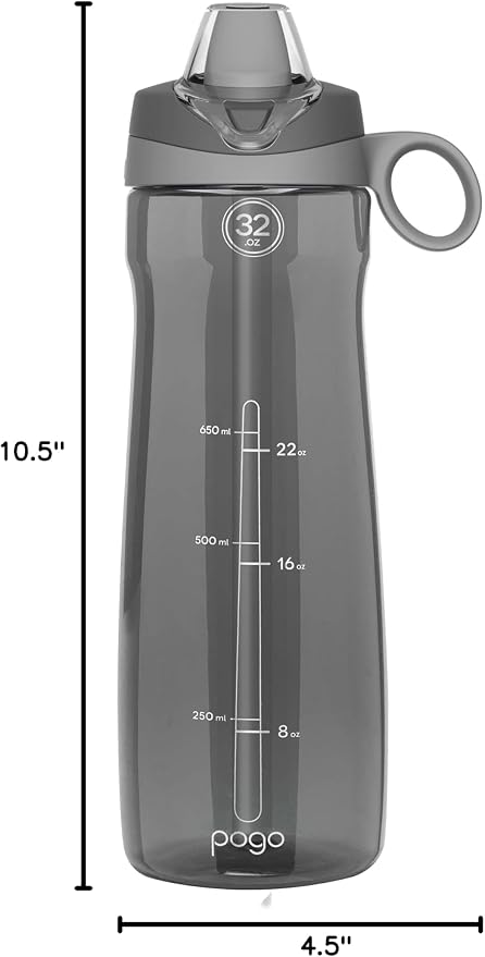 Pogo Plastic Water Bottle with Chug Lid and Carry Handle, Reusable, BPA Free, Dishwasher Safe, Perfect for Travel, School, Outdoors, and Gym, 18oz 32oz 40oz 64oz