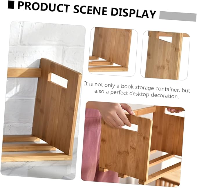 Homoyoyo Bamboo Desktop Book Storage Rack Expandable Bookend for Office and Home Retractable Organizer Shelf Natural Wood Finish Suitable for Books and Magazines