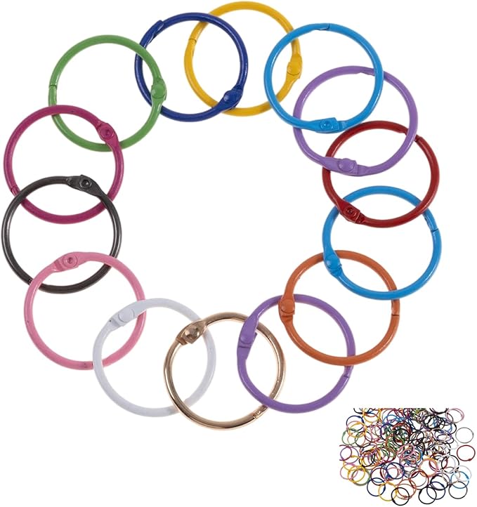 150Pcs Colorful 1 IN Loose Leaf Binder Rings - Versatile Metal Book Rings for Index Cards, Flash Cards, Keychains, and Notebooks in 10 Colors for School, Office, and Home Use
