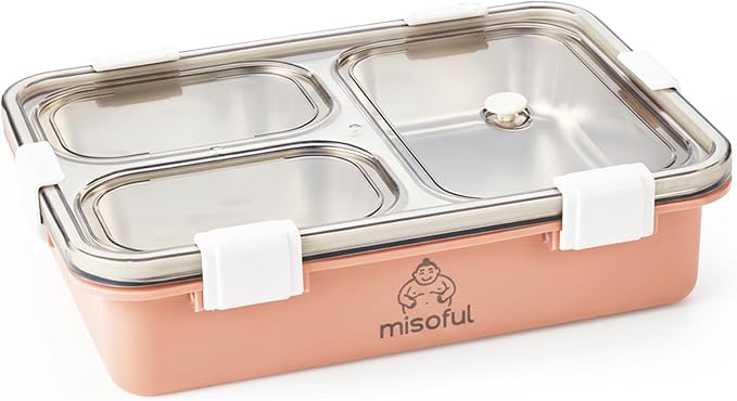 Bento Lunch Box for Kids Age 8+, Teens, Adults - 1000ml Stainless Steel School Lunchbox, 3 Compartments, Non-Microwavable, Compact BPA-Free Food Container for School Lunches, Snacks, Travel - Pink
