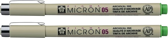 SAKURA PIGMA MICRON 05 FINELINER PEN, 0.45MM LINE WIDTH, PACK OF 2 (Fresh Green)