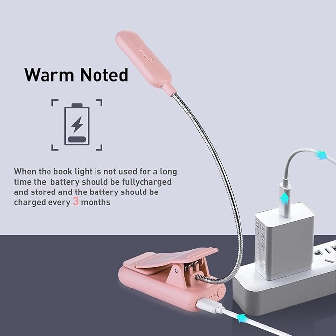 VAVOFO Rechargeable Book Light, Blue Light Blocking, Amber 1600K Clip On Reading Light, Eye Care 7 LEDs Kids Book Light for Reading in Bed with Power Indicator for Bookworms (Pink)