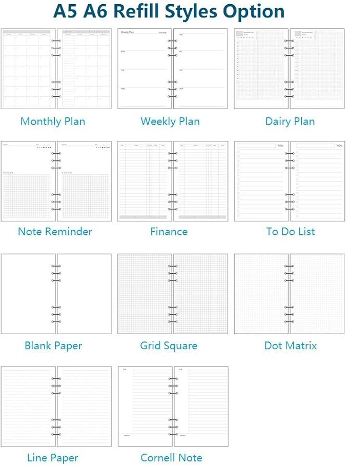 Spiral Notebook Refill,6 Ring Binder Refill,for Filofax/Personal Journal,Doted Paper 45sheets/90 pages, 100gsm quality,Harphia (A6 3.74 x 6.77'',Dotmattrix)