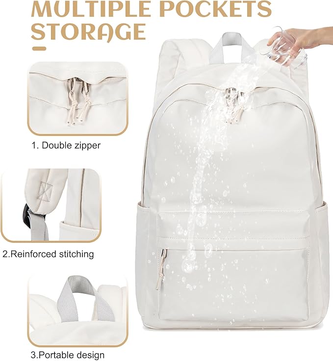 Bluboon School Backpack for Teen Girls Women Laptop Backpack College Bookbags Middle School Travel Work Commuter Back Pack(Solid Beige)