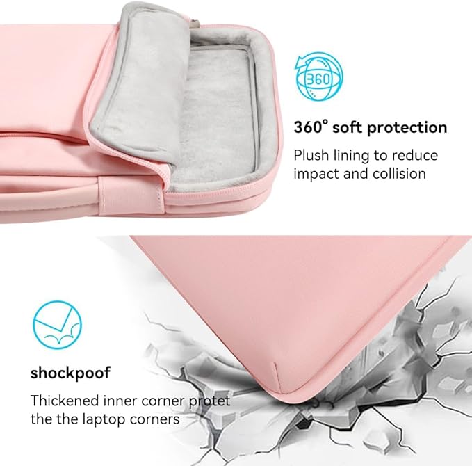 LANDICI 360°Laptop Sleeve Case 14 15 Inch Compatible with MacBook Air 15 M2/M3/M4 2022-2025, MacBook Pro 15, Hp chromebook 14, Waterproof Computer Bag Cover with Handle, Pink