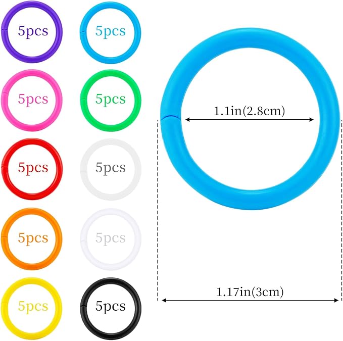 50Pcs Loose Leaf Binder Rings Colorful Book Plastics Notebook Paper Ring for Flash Cards Keychain Key Ring for Books Index Cards Students Teachers Workers School Office,10Colors,1.1inch