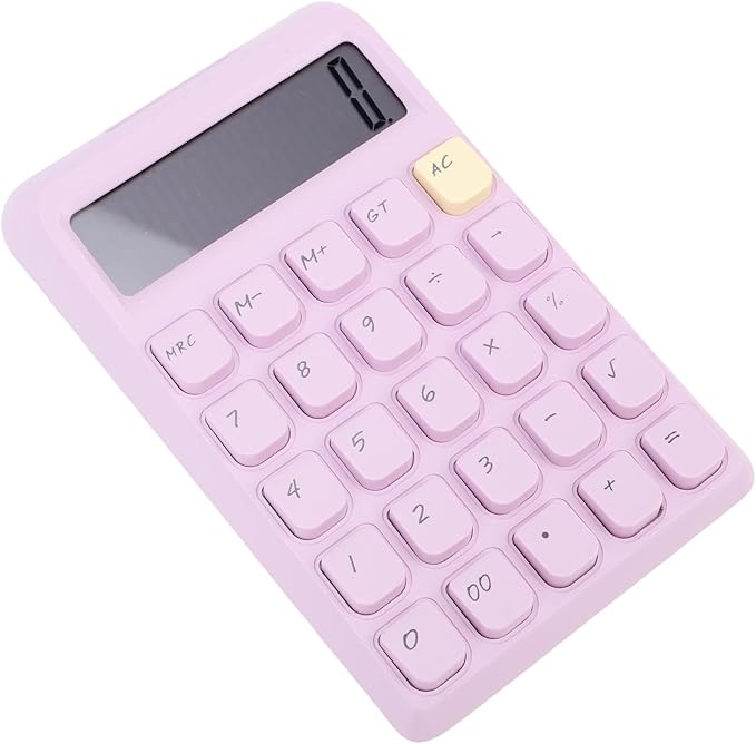 Focket 12 Digit Calculator, Solar Powered Large Display Calculator, Compact with High Sensitivity Mechanical Keys for School Office Home Use (Purple)