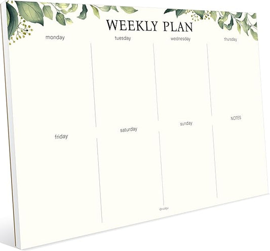 Weekly Planner Notepad, Undated Tear Off Weekly To Do List Notepad, 11.5" x 8", Eucalyptus Design on Cream Base, Premium Thick Paper and Cardboard Back Support, Desk Planner for Work, Office and Home.