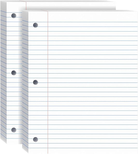 Loose Leaf Paper, 8.5x11 Wide Ruled, Notebook Paper for 3 Ring Binders, White Binder Notebook, 3 Hole Punch Paper, 100 Sheets/pack, 2 Pack
