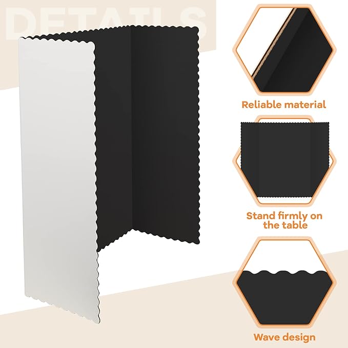 Henoyso 12 Pcs 14 x 22 Inch Black Trifold Poster Board Tri Fold Presentation White Display Board Foldable Paperboard for Science Fair School Business Project Exhibition