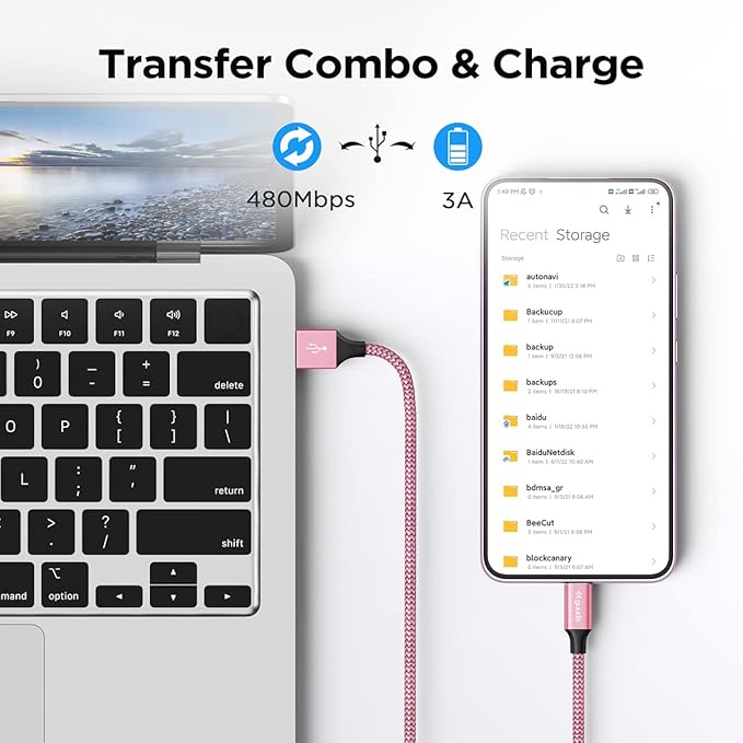 etguuds USB A to USB C Cable 6ft, 2-Pack, 3A Fast Charging Type C Charger Cord for iPhone 17 16 15 Pro Max 16e 17 Air, Samsung Galaxy S25 S24 S23 S22 S21 S20 A17 A16 A56 A55 Flip Fold, Pink