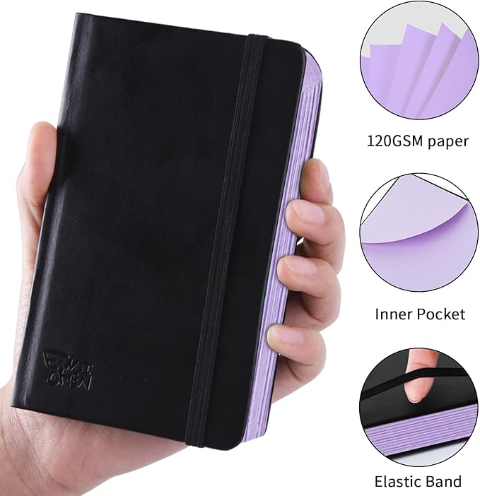 3.5x5.7inches Mixed Media Sketch Pad, 120GSM 32Sheets Folded Colored Paper Sketchbook for Drawing, Protable Hardcover Art Sketchbook for Painting, Writing, Journal.Purple