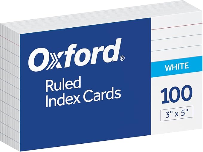 Oxford Ruled Index Cards, 3" x 5", White, 100 Per Pack (40136)