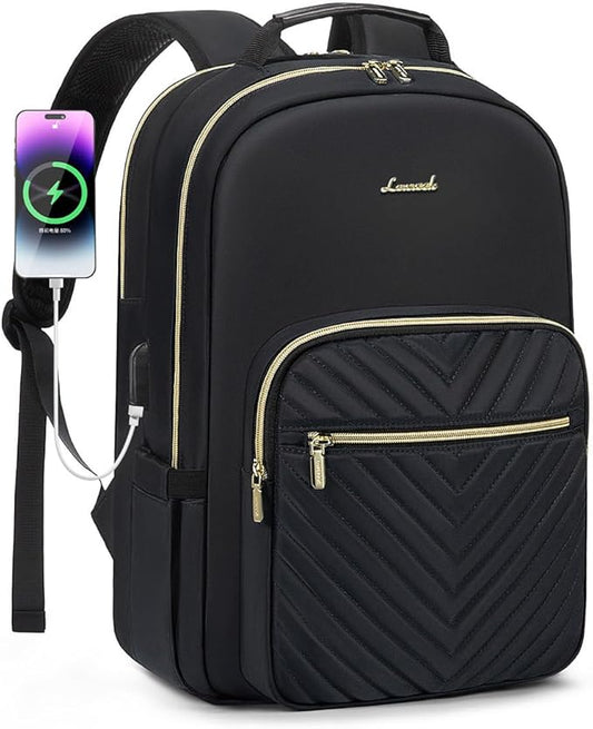 LOVEVOOK Laptop Backpack for Women 18.4 inch,Cute Womens Travel Backpack Purse,Professional Laptop Computer Bag,Waterproof Work Business College Teacher Bags Carry on Backpack with USB Port,Black