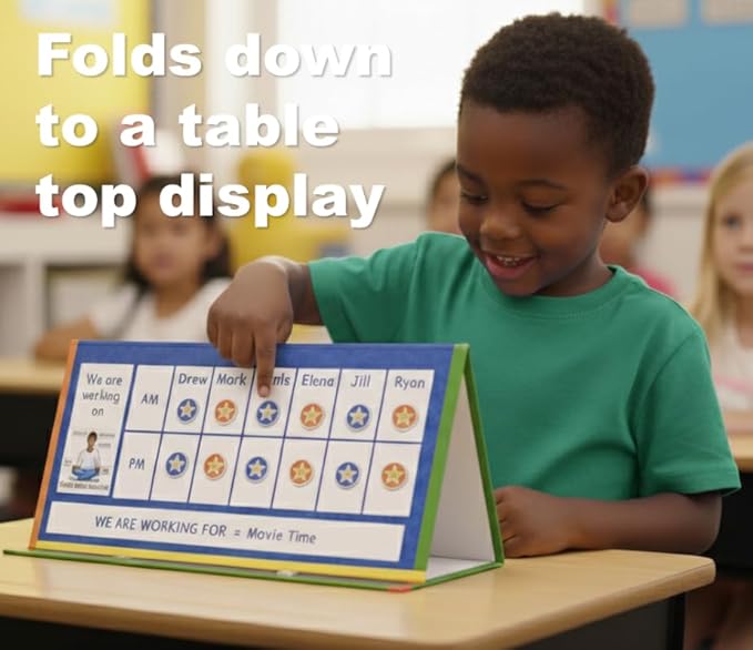 SchKIDules Magnetic Visual Schedule & Progress Chart for School; 2-Sided 18” Folding Board Plus 141 Magnets for Daily Routines, Positive Behavioral Supports, Special Ed, Preschool, ADHD & Autism