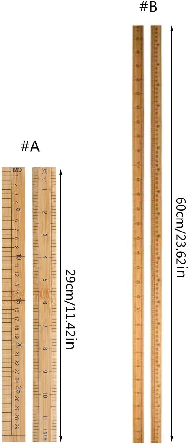 Wooden Ruler 12Inch 24Inch Double-Sided Scale Rulers Wood Measuring Ruler Inches Centimeter Metric Ruler for Students