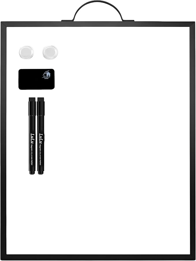 Magnetic Dry Erase Board 12x16 with Handle, Double Sided Portable Black Whiteboard for Home, Office, School & Kitchen