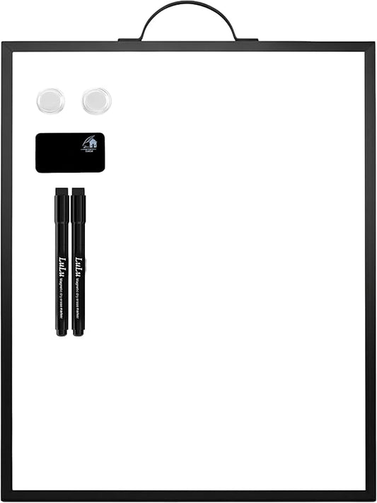 Magnetic Dry Erase Board 12x16 with Handle, Double Sided Portable Black Whiteboard for Home, Office, School & Kitchen