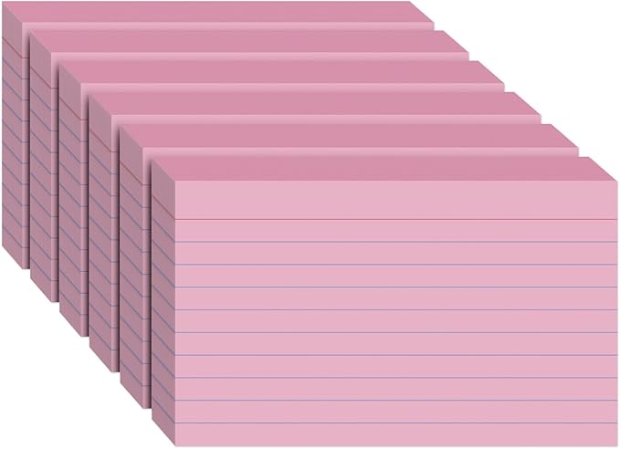 300PCS Index Cards 3 x 5 Inch, Pink Flash Cards, Lined Flashcards Notecards, Flash Cards for Studying, Ruled Front and Blank Back, Note Cards for Office, Home and School