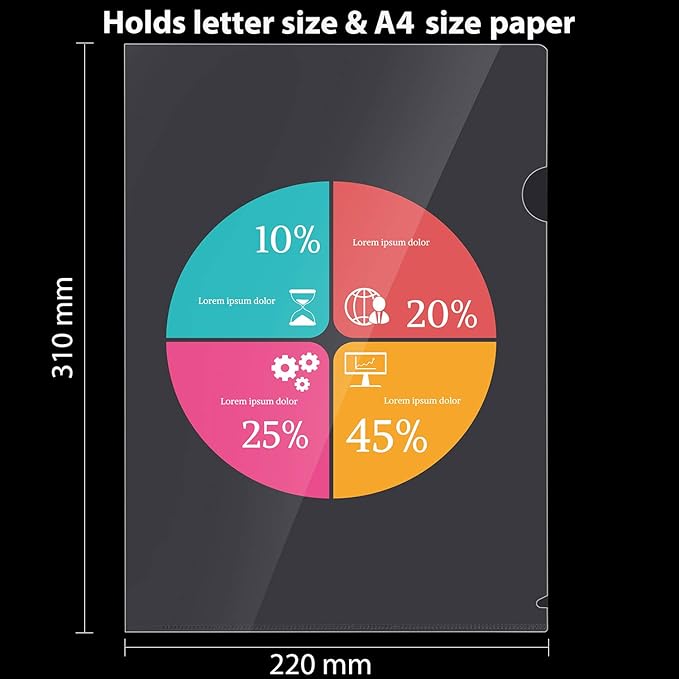 WOT I 48 Pack Plastic Clear Document Folders - L-Type Folders Copy Safe Project Pockets, for A4/ Letter Size Sheets, Transparent Color