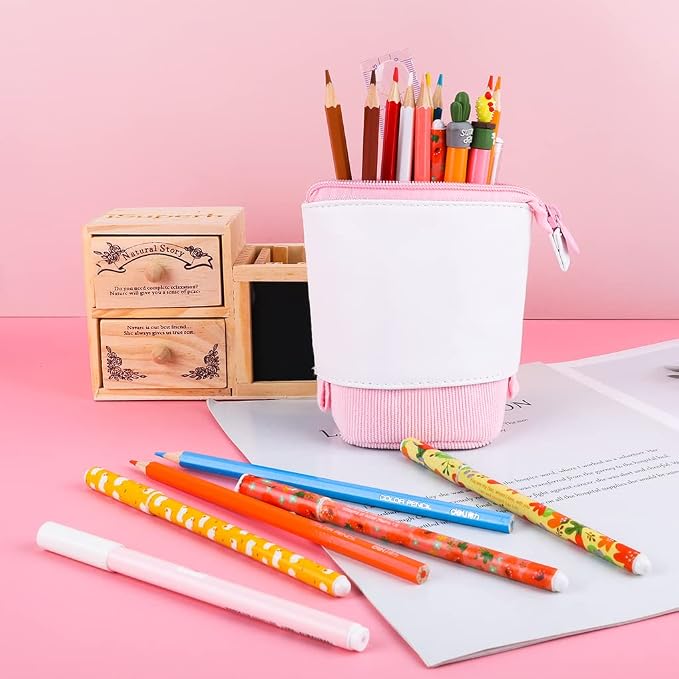 Oyachic Stand up Pencil Case Standing Pencil Holder Transformer Pencil Pouch Telescopic Pen Bag Cute Makeup Bag Cosmetic Organizer Bag Box for Women