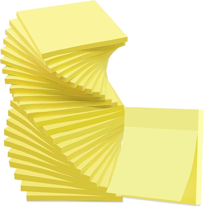 (24 Pack) Sticky Notes 3x3 in Yellow, Sticky Pads, Clean Removal, Recyclable, Self-Stick Pads, Easy to Post for Home, Office, Notebook