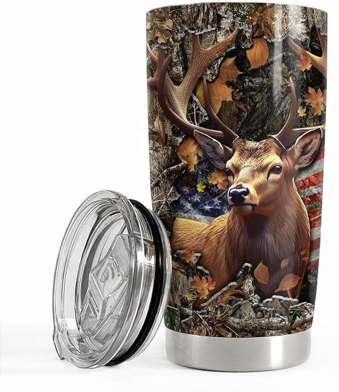 SANDJEST Deer Tumbler 20oz Stainless Steel Insulated Tumblers Coffee Travel Mug Cup Gifts for Men Gift for Birthday Christmas