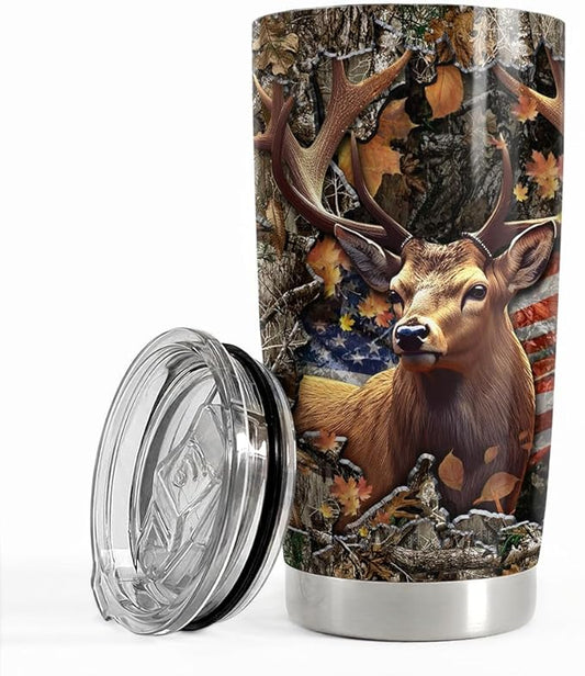SANDJEST Deer Tumbler 20oz Stainless Steel Insulated Tumblers Coffee Travel Mug Cup Gifts for Men Gift for Birthday Christmas