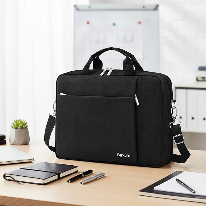 Ferkurn Laptop Bag Case for Women Men Computer Bag Compatible with HP Envy Pavilion Omen/LG Gram/MSI/Dell Inspiron XPS/Lenovo/Acer, Shoulder Strap Carrying Messenger Briefcase, Black, 17 17.3 Inch