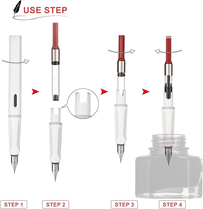 Marspark 12 Pcs Universal Fountain Pen Ink Converter International Fountain Pen Ink Cartridge Converter (Red)