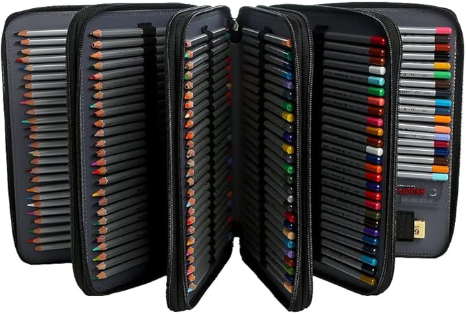 Portable Colored 250 Slots Pencil case Organizer with Printing Pattern for Watercolor Pens or Markers, Pencil Case Organizer for Artist