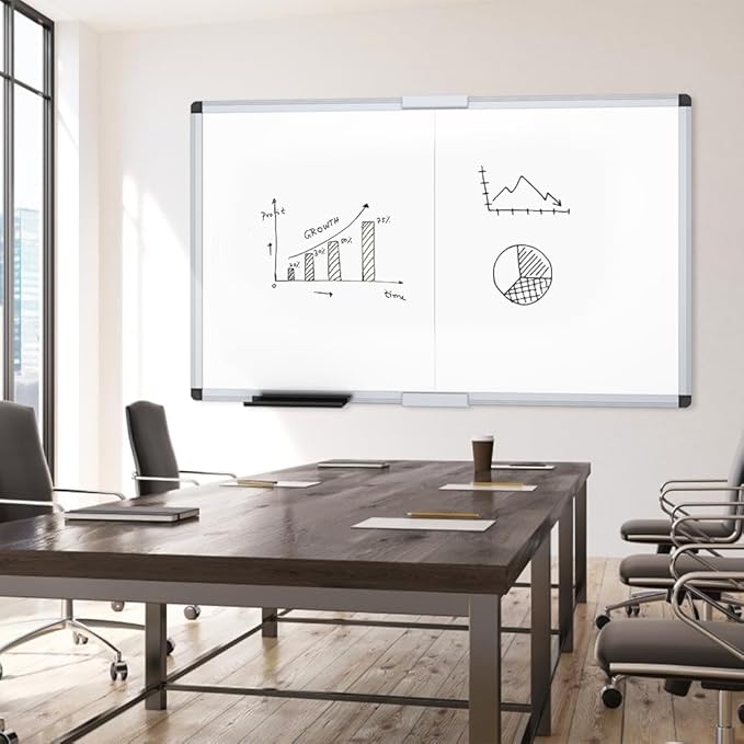 VIZ-PRO Magnetic Dry Erase Board, 60 X 48 Inches, Foldable Wall-Mounted Whiteboard with Silver Aluminum Frame & Marker Tray for School Office and Home 5' X 4'