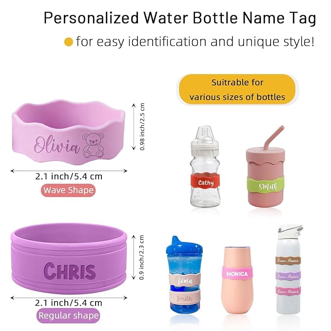 4 Piece Personalized Water Bottle Labels Custom Name Labels for Daycare, Reusable Water Bottle Bands for Kids, Baby Bottles & Tumblers