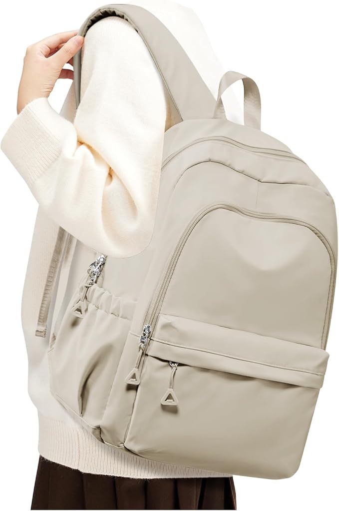 BJLFS Khaki School Backpack for Girls Women Waterproof High School Book Bag Cute Backpack for Men Teens Boys, Lightweight Simple Middle School Back Pack Daypack