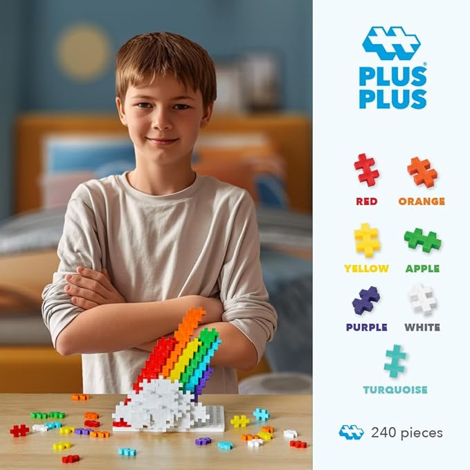 PLUS PLUS 240 Piece Rainbow Mix Tube - Mini Interlocking Building Blocks Set, Stem Toys for Kids - Sensory Bin Fillers/Math Manipulatives Classroom Must Haves Gifts for Boys & Girls