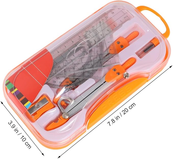 DOITOOL 1 Sets Compass Drawing Kit for Students Math Tool Set with Ruler Protractor Storage Case for Drafting School Use Random Color