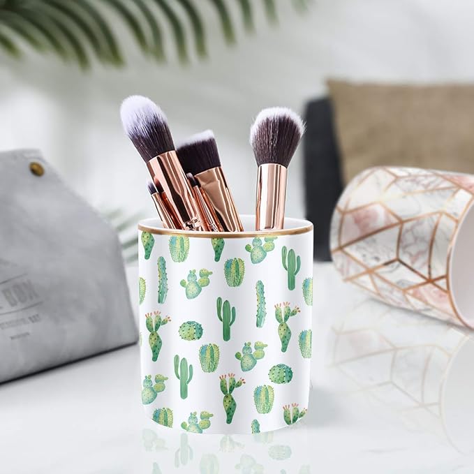 Pen Pencil Holder, Multi-Purpose Holder for Desk Pencil Cup for Girls Boys Kids Durable Ceramic Desk Organizer Makeup Brush Holder for Office, Classroom, Home, Cactus