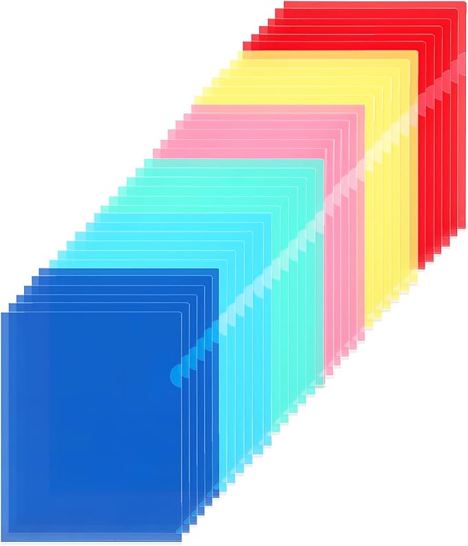 WOT I 36 Pack Clear Document Folders, Plastic Transparent Folders Copy Safe Project Pockets, for Letter Size Sheets, 6 Vibrant Color