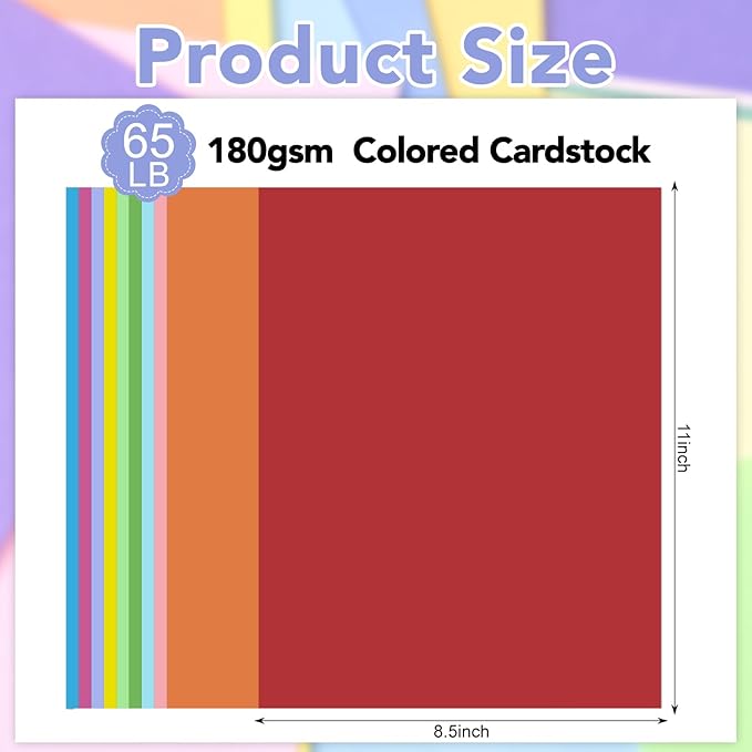 120 Sheets Colored Cardstock 8.5 x 11, 10 Assorted Colors Construction Paper 180GSM/65LB Card Stock Printer Paper for Card Making, DIY Crafts, Scrapbooking, School & Party Supplies
