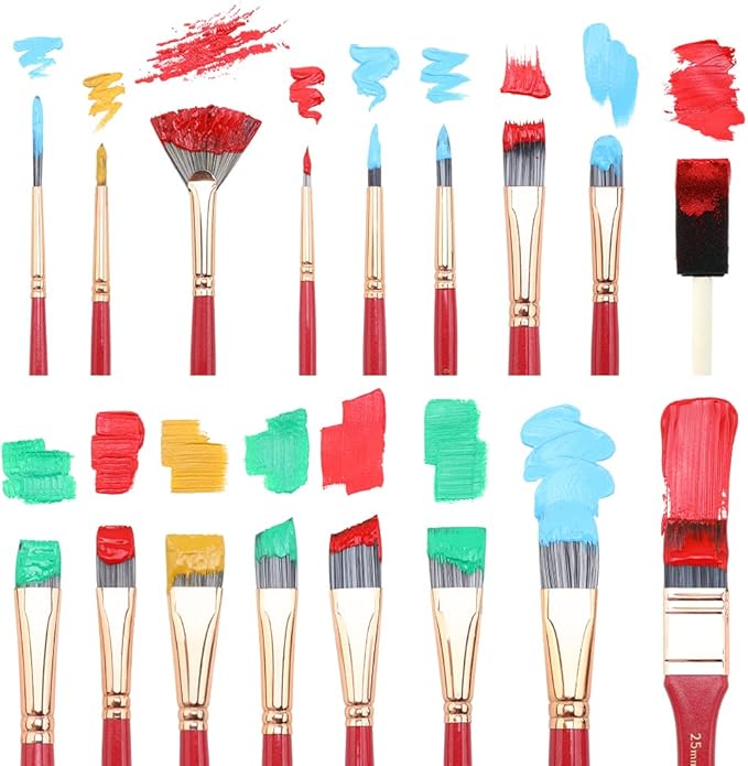 Transon 20Pcs Art Paint Brush Kit with Storage Case, 16 Brushes + Foam Brush Spatula Sponge for Acrylic Oil Watercolor Gouache, Adults Teens Beginners Art Supplies