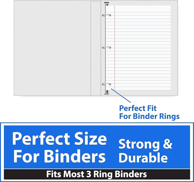 Filler Paper, Wide Ruled Filer, Loose Leaf Paper, 3 Holed Punches Paper, Red Line Margin, Ring Binder Paper - 8" x 10.5" - Wide Ruled - 175 Sheets