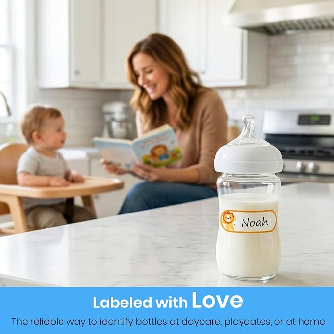 600 Pcs Self-Laminating Daycare Labels for Kids, Waterproof Write-On Name Labels for Baby Bottles, Sippy Cups & Food Containers, Dishwasher & Freezer Safe Stickers for School Supplies, Daycare & Camp