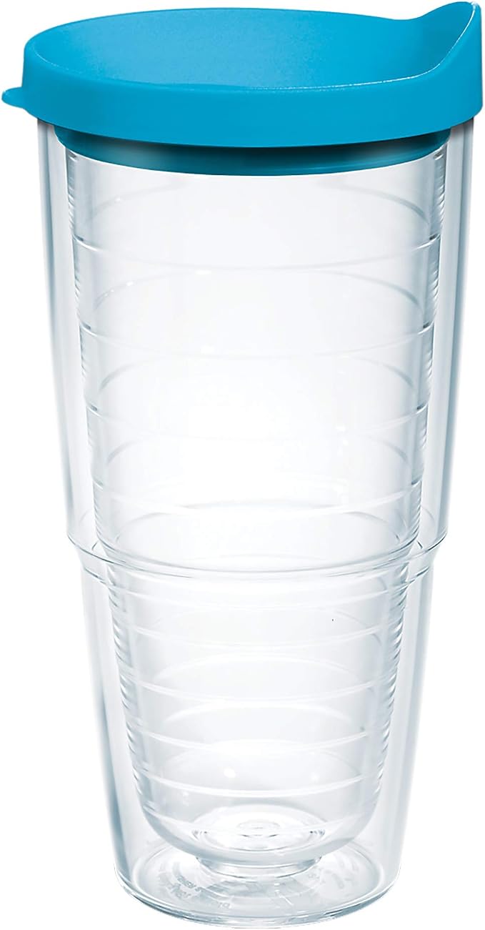 Tervis Clear & Colorful Lidded Made in USA Double Walled Insulated Tumbler Travel Cup Keeps Drinks Cold & Hot, 24oz, Turquoise Lid