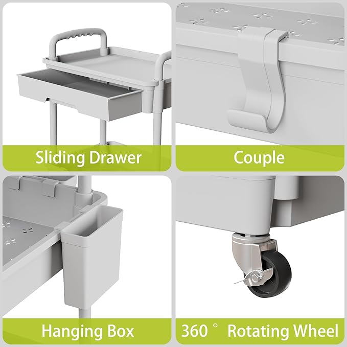 Sorgion 5 Tier Rolling Cart Organizer,Bathroom Cart Organizers with Wheels Laundry Room Organization Mobile Shelving Unit Utility Cart Storage Shelves Multi-Functional for Office, Home(Grey)